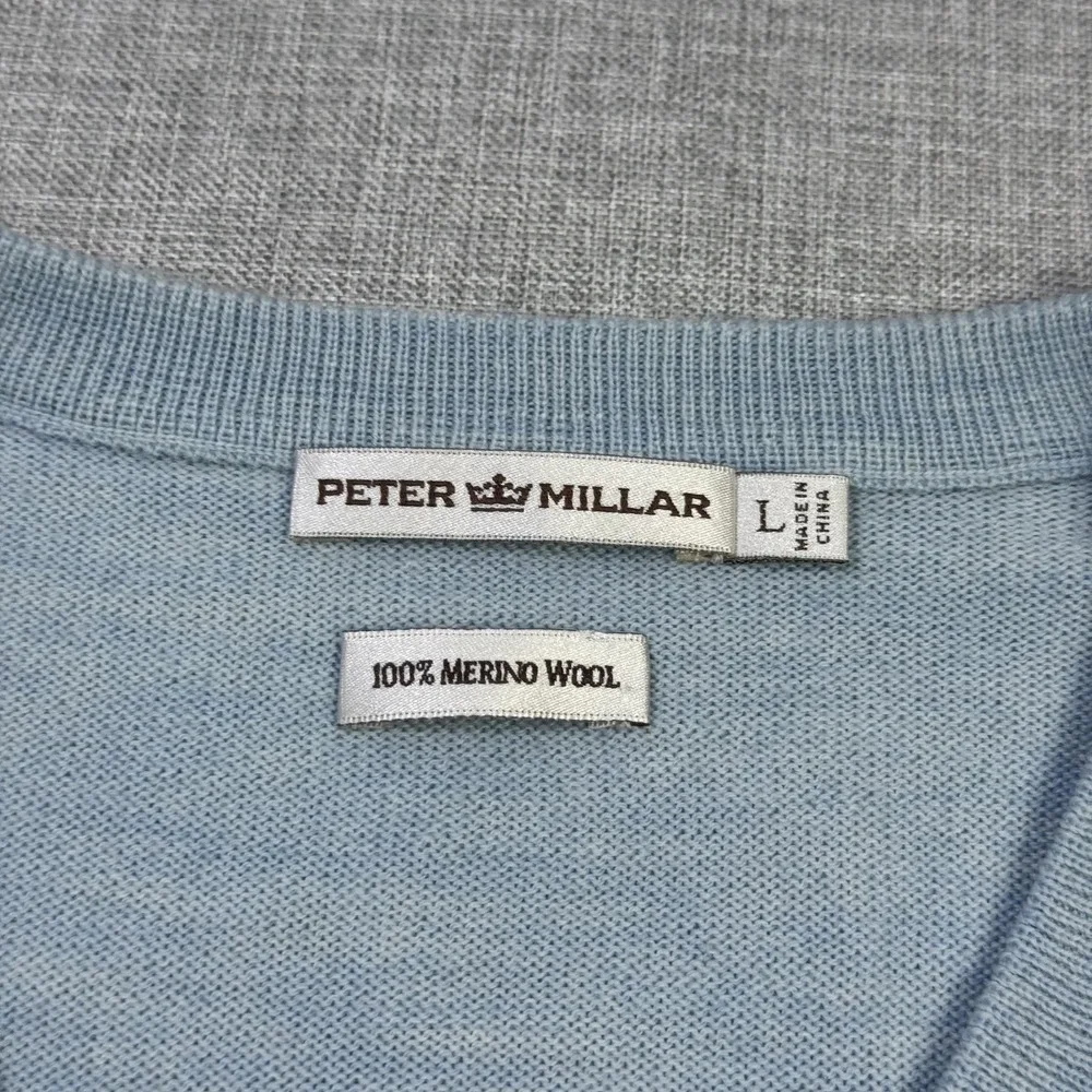 Peter Millar Merino Wool Golf Sweater Vest Mens Large Blue V-Neck Sleeveless